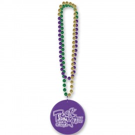 Custom Imprinted 33" Print-N-Toss Mardi-Gras Medallion Beads w/ 1-color Direct Imprinted Medallion