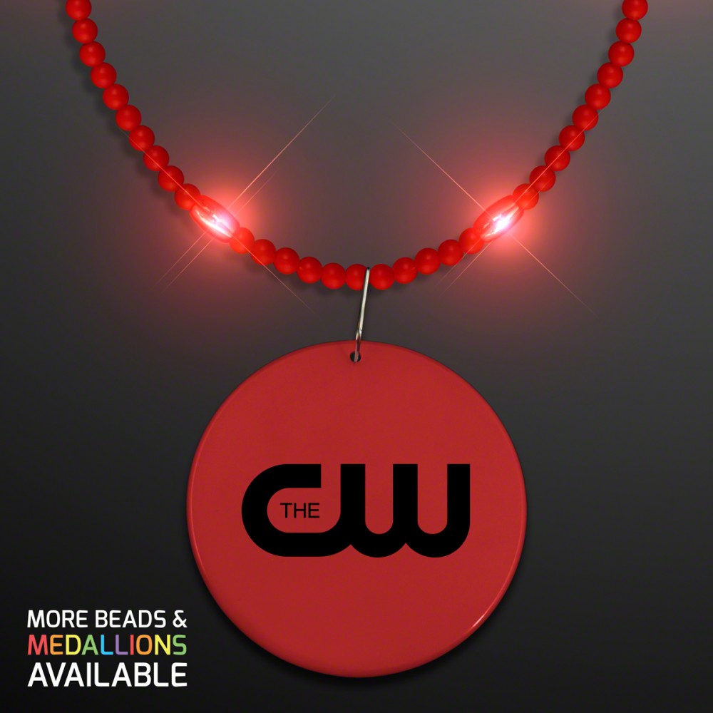Logo Branded Still-Light Red Beads with Medallion Logo Branded Still-Light Red Beads with Medallion
