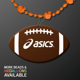 Logo Branded Orange Football Party Bead Necklaces with Football Medallion - Domestic Print