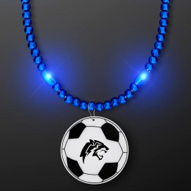 Custom Printed Blue LED Bead Necklace with Soccer Ball Medallion - Domestic Imprint