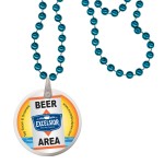 Custom Printed Round Mardi Gras Beads with Decal on Disk - Turquoise