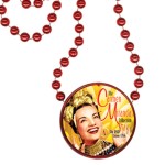 Custom Printed Round Mardi Gras Beads with Inline Medallion - Red