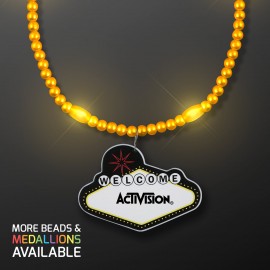 Yellow LED Bead Necklace with Las Vegas Medallion Custom Imprinted
