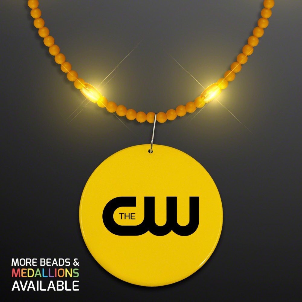 Logo Branded Still-Light Yellow Beads with Medallion Logo Branded Still-Light Yellow Beads with Medallion