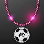 Custom Imprinted Pink LED Bead Necklace with Soccer Ball Medallion - Domestic Imprint