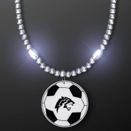 Silver LED Bead Necklace with Soccer Ball Medallion - Domestic Imprint Custom Printed