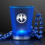 1.5 Oz. Custom Light Up Blue Shot Glass w/ Bead Necklace - Domestic Print Custom Imprinted