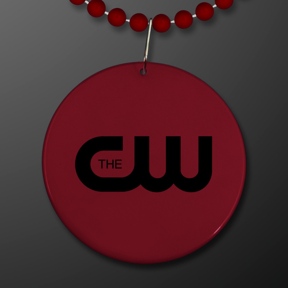 Custom Imprinted University Crimson Red Medallion with Beaded Necklace (Non-Light Up) - Domestic Print