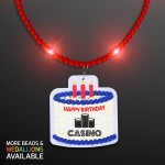 Custom Printed Steady LED Red Beads with Cake Medallion, No-Flash Necklace - PRINTED