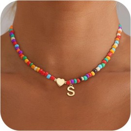 Colorful Seed Bead Letter Necklace Handmade Mixed Color Beaded Clavicle Chain Stainless Steel Custom Imprinted