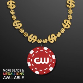 Gold Money Beads with RedPoker Chip Medallion (NO-Light) - PRINTED Logo Branded