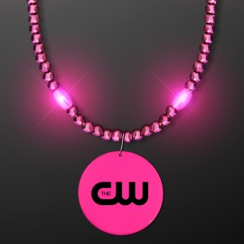 Custom Imprinted Light Up Pink Pizzazz Necklace Beads with Medallion - Domestic Print