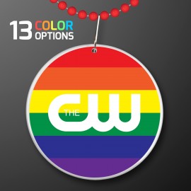 Rainbow Flag Circle Medallion with Beaded Necklace (Non Light Up) - Domestic Print Custom Imprinted