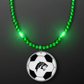 Logo Branded Green LED Bead Necklace with Soccer Ball Medallion - Domestic Imprint