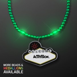 Custom Imprinted Green LED Bead Necklace with Las Vegas Medallion