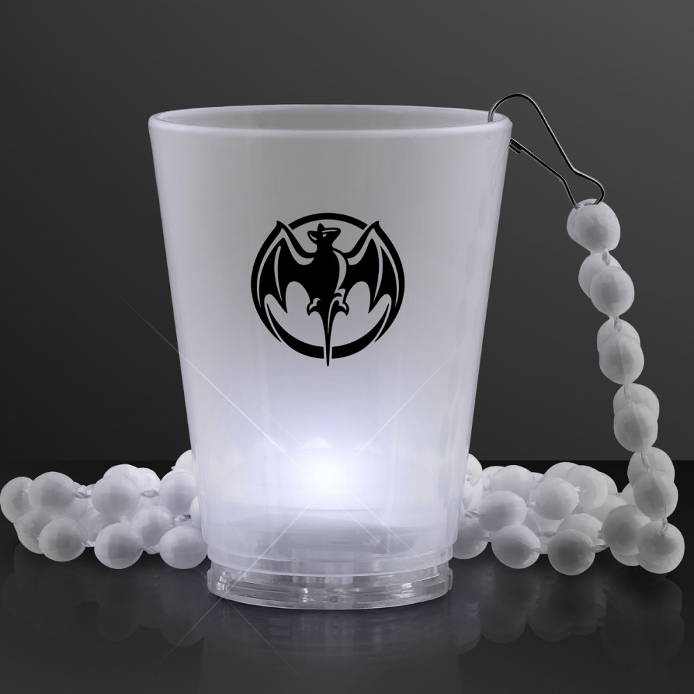 Custom Printed LED White Party Shot Glass on White Bead Necklaces Custom Printed LED White Party Shot Glass on White Bead Necklaces