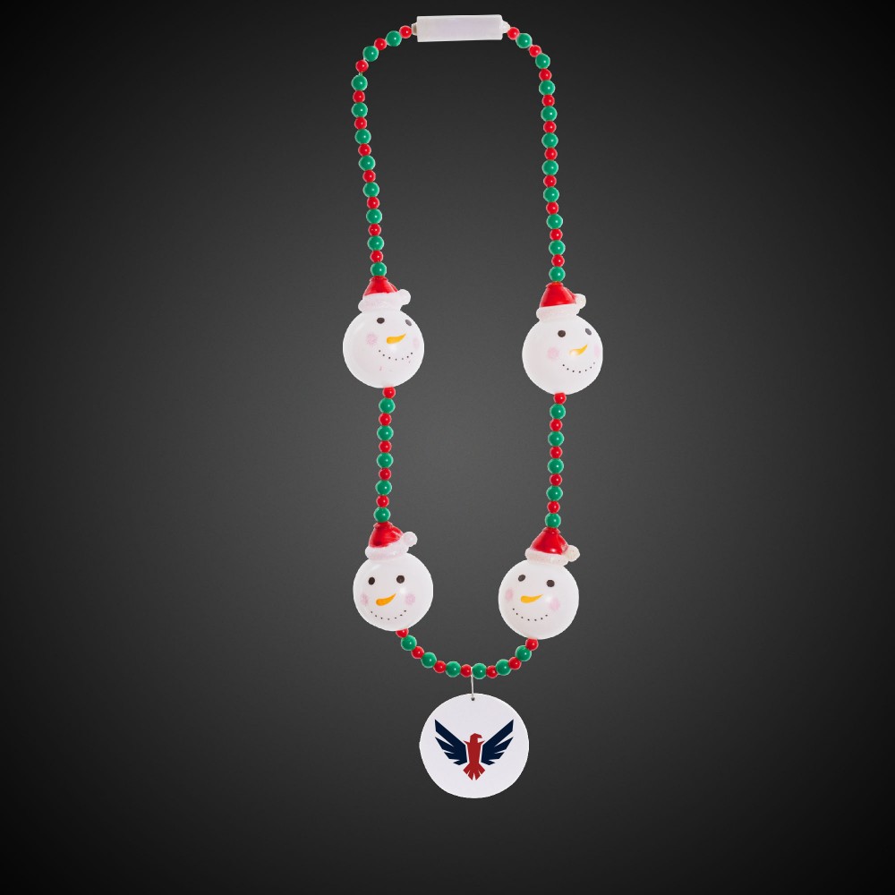 Custom Printed LED Pad Printed Snowman Bead Necklace