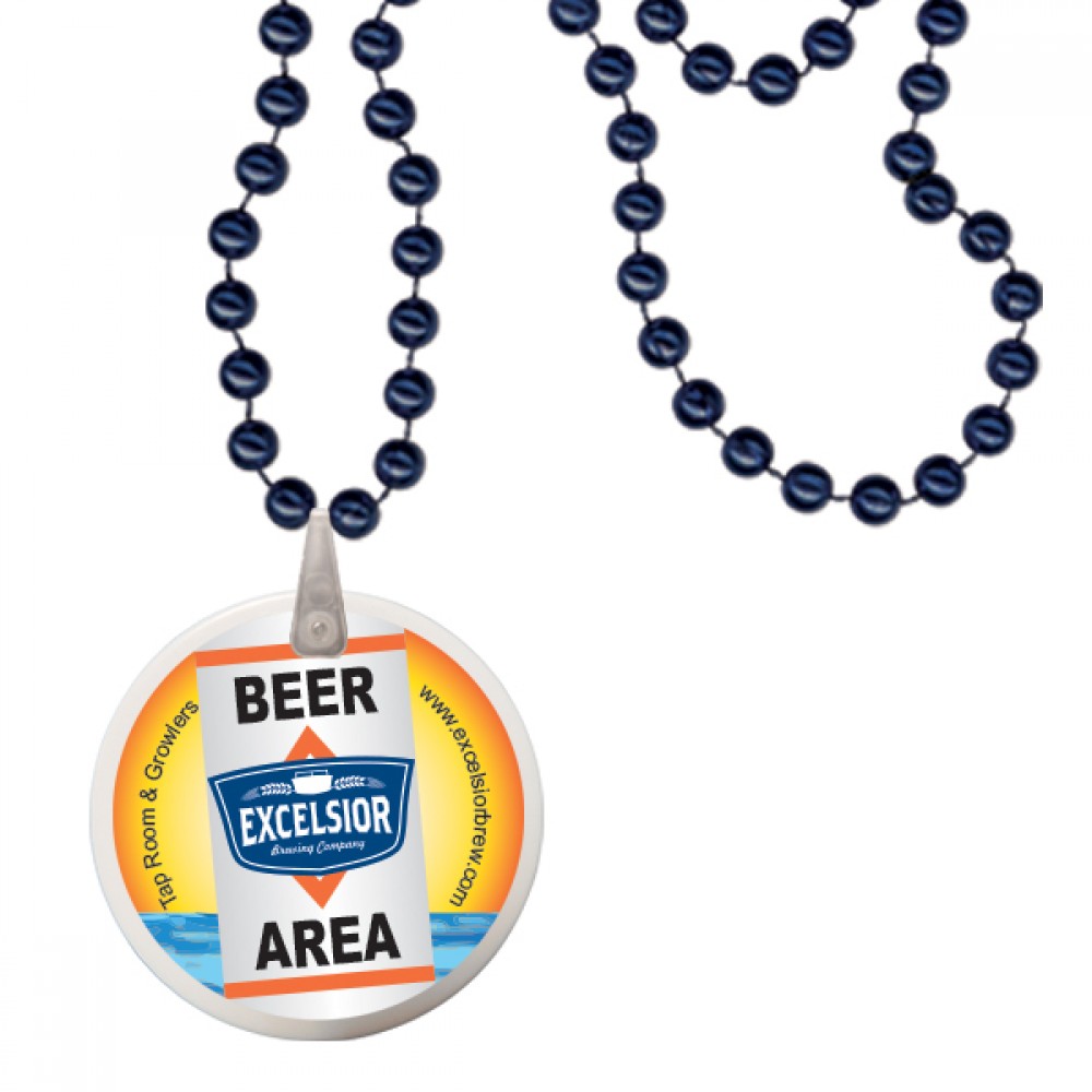 Round Mardi Gras Beads with Decal on Disk - Navy Blue Logo Branded Round Mardi Gras Beads with Decal on Disk - Navy Blue Logo Branded