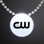 Logo Branded White LED Circle Badge with Beads - Overseas Imprint