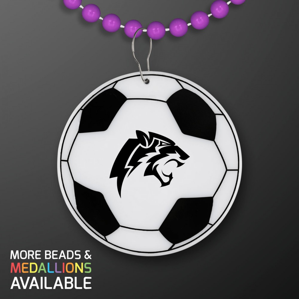 Custom Imprinted Soccer Ball Medallion with Purple Beaded Necklace (Non Light Up) - Domestic Print Custom Imprinted Soccer Ball Medallion with Purple Beaded Necklace (Non Light Up) - Domestic Print