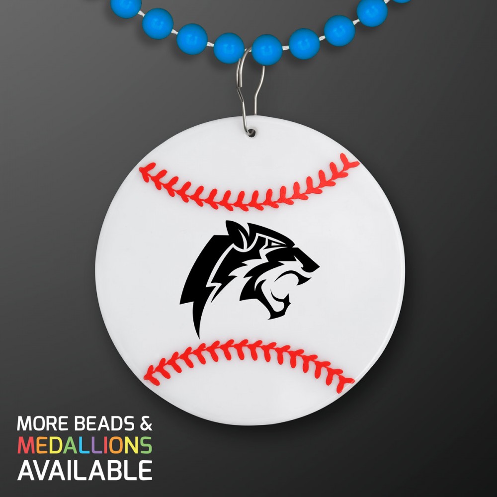 Baseball Medallion with Blue Beaded Necklace (Non Light Up) - Domestic Print Custom Imprinted Baseball Medallion with Blue Beaded Necklace (Non Light Up) - Domestic Print Custom Imprinted