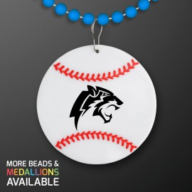 Baseball Medallion with Blue Beaded Necklace (Non Light Up) - Domestic Print Custom Imprinted