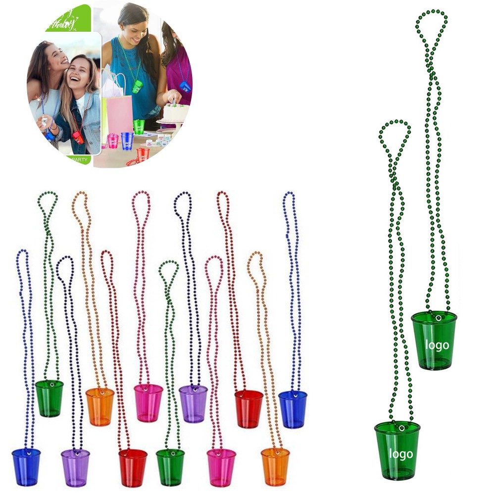 Custom Printed Festive Libations Party Beaded Necklace Glass Custom Printed Festive Libations Party Beaded Necklace Glass