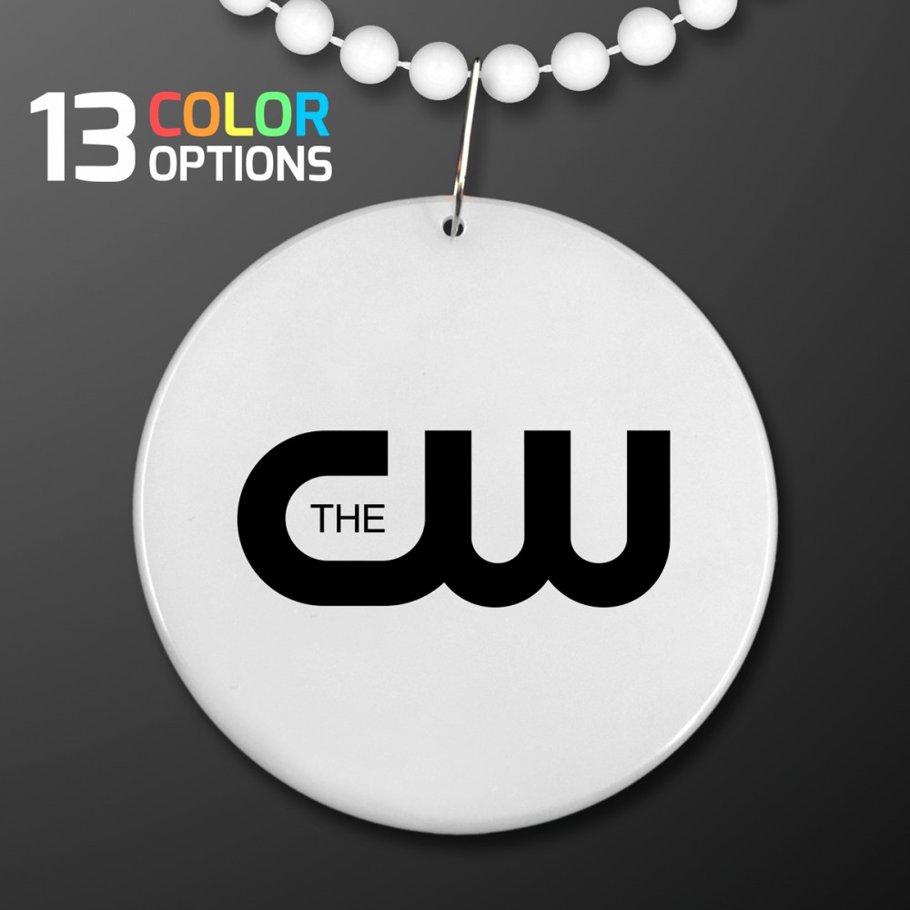 White Medallion with Beaded Necklace (Non Light Up) - Overseas Print Custom Imprinted White Medallion with Beaded Necklace (Non Light Up) - Overseas Print Custom Imprinted