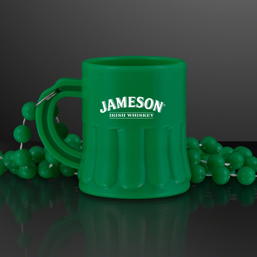 Green Mug Shot Glass on Bead Necklace (NON-Light Up) Logo Branded Green Mug Shot Glass on Bead Necklace (NON-Light Up) Logo Branded
