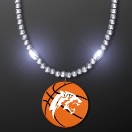 Silver LED Bead Necklace with Basketball Medallion - Domestic Imprint Logo Branded