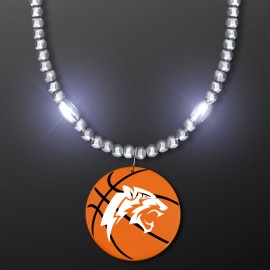 Silver LED Bead Necklace with Basketball Medallion - Domestic Imprint Custom Imprinted