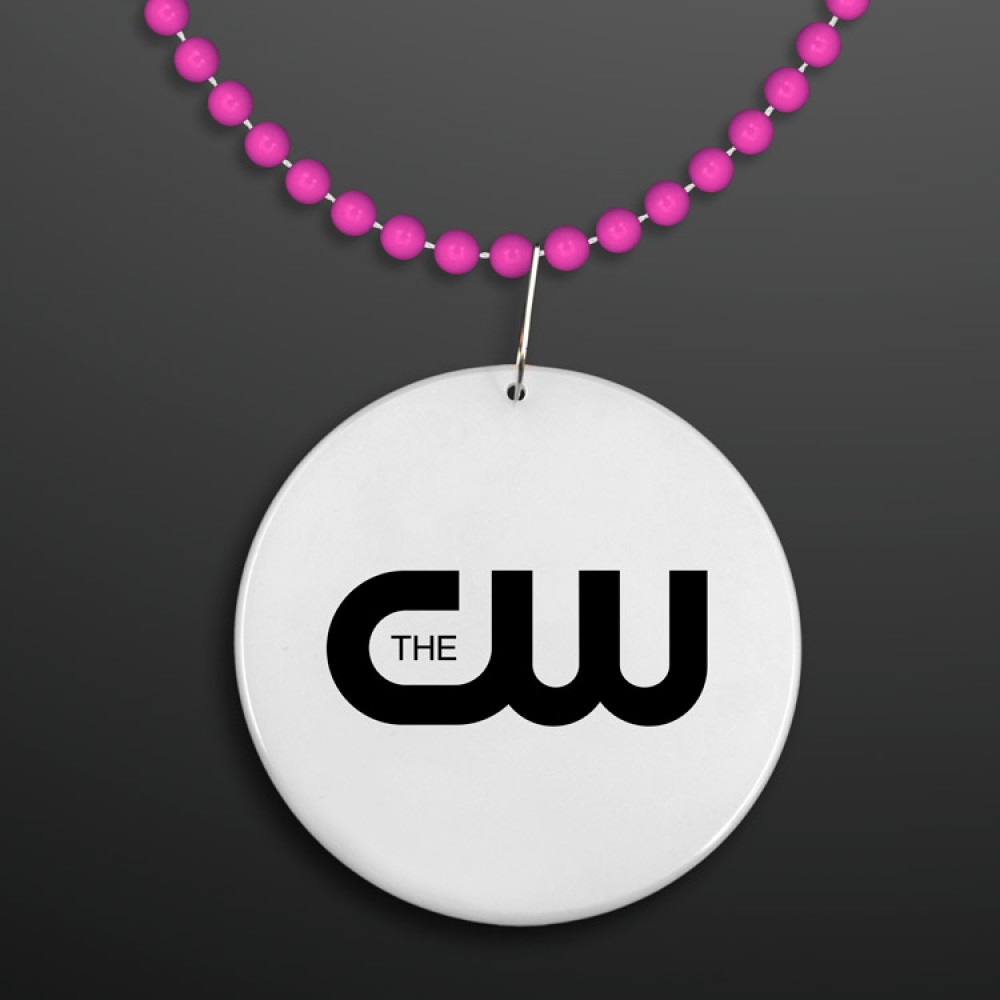 Round Fuschia Beads with White Medallion (Non-Light Up) - PRINTED Custom Printed