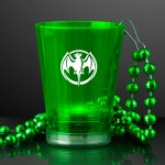 2 Oz. Custom Green Light Up Shot Glass w/ Bead Necklace Logo Branded