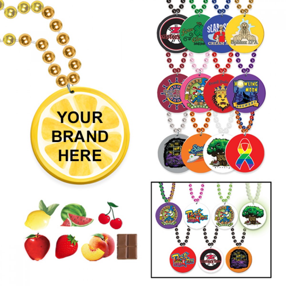 Custom Imprinted Bead Necklaces w/ a Scented Decal on the Medallion Custom Imprinted Bead Necklaces w/ a Scented Decal on the Medallion