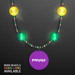 Custom Imprinted Mardi Gras Jewelry LED Beads Necklace with Purple Medallion - Domestic Print