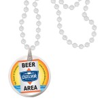Custom Imprinted Round Mardi Gras Beads with Decal on Disk - Pearl White