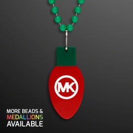 Logo Branded Red Bulb Medallion on Green Beads (NON-LIGHT UP) - Domestic Imprint