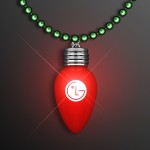Custom Imprinted Blinking Red Bulb Christmas Charm on Green Beads