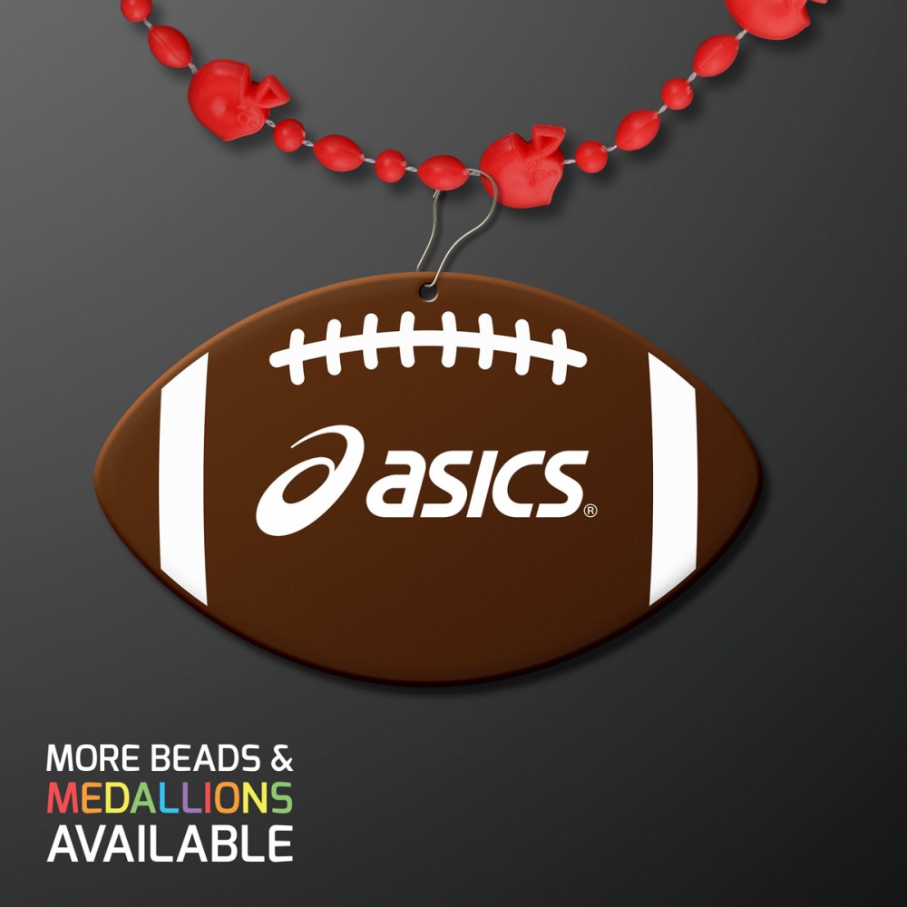 Red Football Party Bead Necklaces with Football Medallion - Domestic Print Custom Printed Red Football Party Bead Necklaces with Football Medallion - Domestic Print Custom Printed