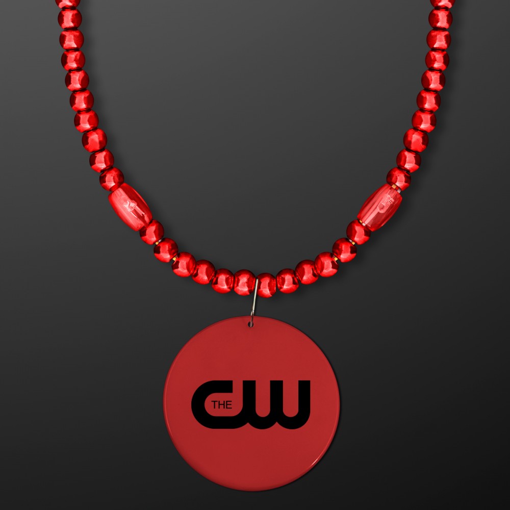 LED Red Light Up Mardi Gras Beads - Domestic Imprint Custom Printed