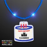 Steady LED Blue Beads with Cake Medallion, No-Flash Necklace - PRINTED Logo Branded