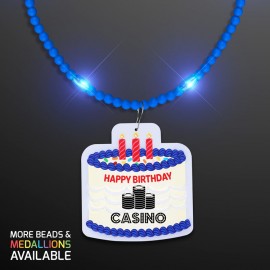 Steady LED Blue Beads with Cake Medallion, No-Flash Necklace - PRINTED Logo Branded