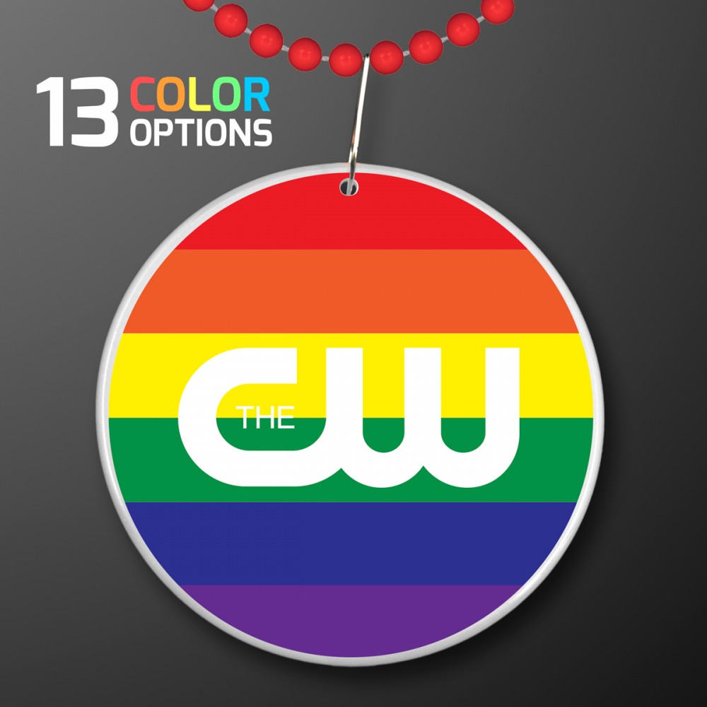 Rainbow Flag Circle Medallion with Beaded Necklace (Non Light Up) - Overseas Print Logo Branded Rainbow Flag Circle Medallion with Beaded Necklace (Non Light Up) - Overseas Print Logo Branded