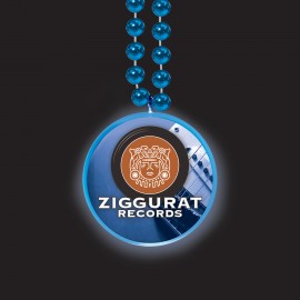 Blue Frosted Glow Medallion Beaded Necklace (Full Color) Custom Imprinted