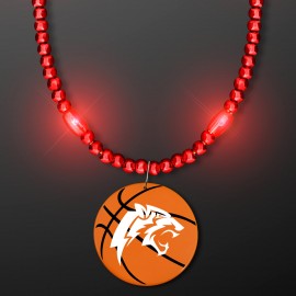 Custom Imprinted Red LED Bead Necklace with Basketball Medallion - Domestic Imprint