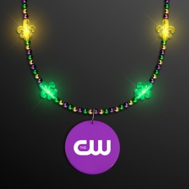 Custom Imprinted Light Up Fleur de Lis Jewelry with Purple Medallion - Domestic Print