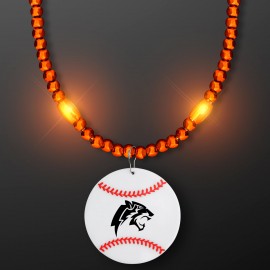 Custom Imprinted Orange LED Bead Necklace with Baseball Medallion - Domestic Imprint