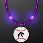 Purple LED Bead Necklace with Baseball Medallion - Domestic Imprint Custom Imprinted