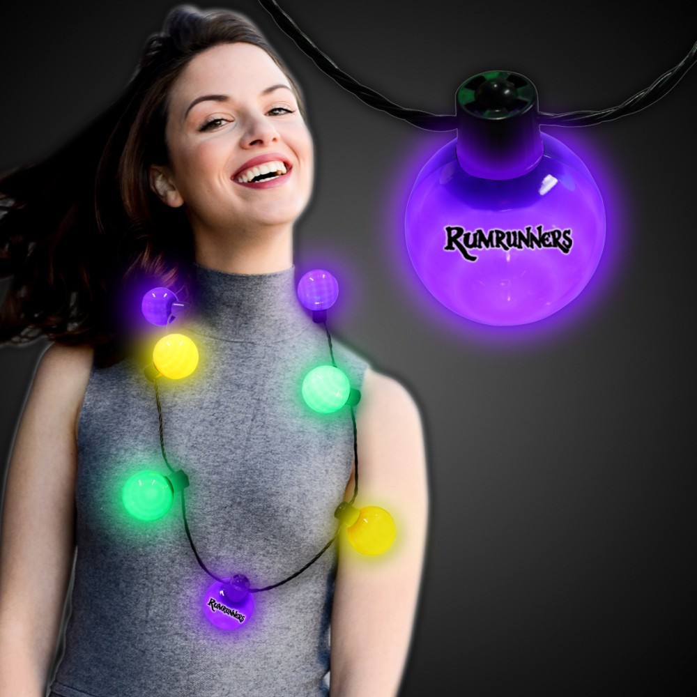 Custom Printed Mardi Gras LED Ball Necklace Custom Printed Mardi Gras LED Ball Necklace
