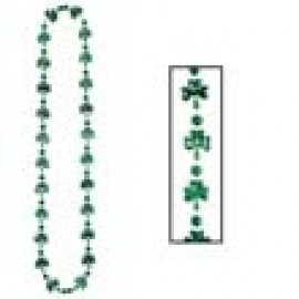 Logo Branded 33" Green Shamrock Beads w/ a 2" Green Plastic Medallion  Logo Branded 33" Green Shamrock Beads w/ a 2" Green Plastic Medallion